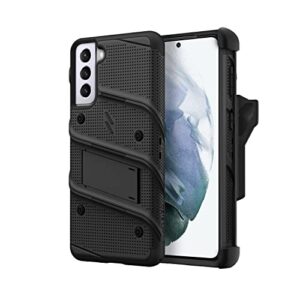 zizo bolt bundle for galaxy s21 fe case with screen protector kickstand holster lanyard - black