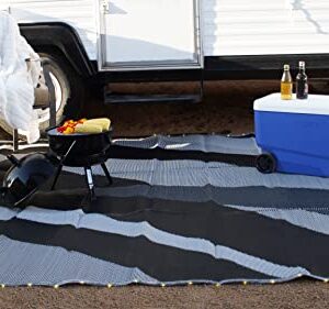 Stylish Camping LED Illuminated Patio Mat - Reversible RV Home Mat, White/Black with LEDs Light, 8x18