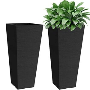 verel set of 2 tall outdoor planters - 24 inch large outdoor planter with small planting pots – indoor and outdoor rectangular flower pots for front door, porch, patio and deck (black)