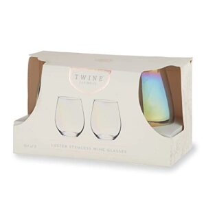 Twine Luster Stemless Wine Glasses, Set of 2, 20 Oz. Rainbow Finish Tumblers, Decorative Barware