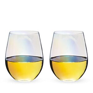 Twine Luster Stemless Wine Glasses, Set of 2, 20 Oz. Rainbow Finish Tumblers, Decorative Barware