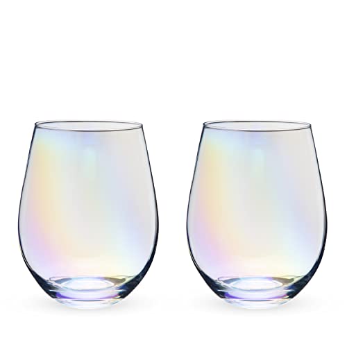 Twine Luster Stemless Wine Glasses, Set of 2, 20 Oz. Rainbow Finish Tumblers, Decorative Barware