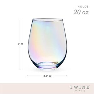 Twine Luster Stemless Wine Glasses, Set of 2, 20 Oz. Rainbow Finish Tumblers, Decorative Barware