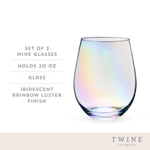 Twine Luster Stemless Wine Glasses, Set of 2, 20 Oz. Rainbow Finish Tumblers, Decorative Barware