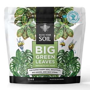 big green leaves | superfood houseplant fertilizer, indoor plants - all purpose + sea kelp | 4x more concentrated | 12-4-8 npk (1lb)