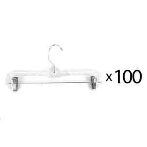 Super Heavy-Duty 14 inch Wide Clear Plastic Skirt or Pant Hangers with Swivel Hook and Adjustable Clips (Quantity 100) (Clear)