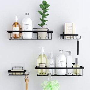 FELOOW Shower Shelf Organizer with Soap Holder Towel Bar,4 Pack No Drilling Traceless Adhesive Bathroom Storage Basket,SUS304 Stainless Steel Wall Mounted Rack for Bathroom Kitchen