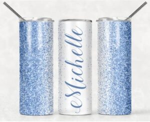personalized insulated 20oz tumbler | stainless steel insulated cup | travel cup | double wall coffee cup for hot and cold drinks | light sky blue glitter effect with name