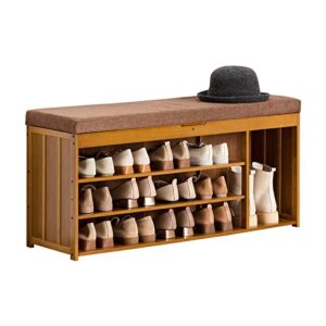 tbvechi wood shoe bench, 3-tier shoe rack bench, entryway storage shelf, bamboo shoe cabinet with cushion, shoe cabinet storage benches (3-tier)