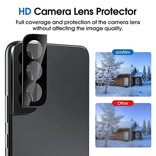 amFilm Hybrid Screen Protector for Samsung Galaxy S22 Plus 5g 6.6 inch, Samsung Galaxy S22 + 5g 6.6 inch, Fingerprint Compatible, Camera Lens Protector, HD Clear, Thermoplastic Elastomers, 2 Pack