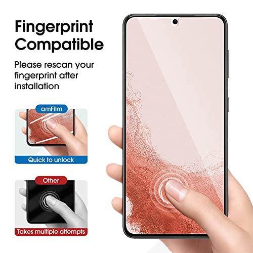 amFilm Hybrid Screen Protector for Samsung Galaxy S22 Plus 5g 6.6 inch, Samsung Galaxy S22 + 5g 6.6 inch, Fingerprint Compatible, Camera Lens Protector, HD Clear, Thermoplastic Elastomers, 2 Pack