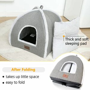 cat beds for Indoor Cats, Foldable cat Bed cave, cat Bed with Washable Cushions, cat Bed for Kittens, Small Pets, cat Tent, Soft and Warm Indoor cat House, Gray