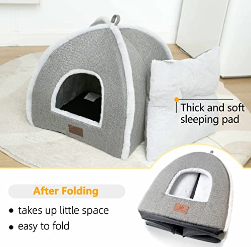 cat beds for Indoor Cats, Foldable cat Bed cave, cat Bed with Washable Cushions, cat Bed for Kittens, Small Pets, cat Tent, Soft and Warm Indoor cat House, Gray