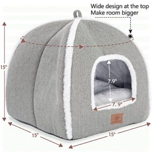 cat beds for Indoor Cats, Foldable cat Bed cave, cat Bed with Washable Cushions, cat Bed for Kittens, Small Pets, cat Tent, Soft and Warm Indoor cat House, Gray