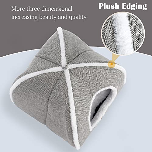 cat beds for Indoor Cats, Foldable cat Bed cave, cat Bed with Washable Cushions, cat Bed for Kittens, Small Pets, cat Tent, Soft and Warm Indoor cat House, Gray