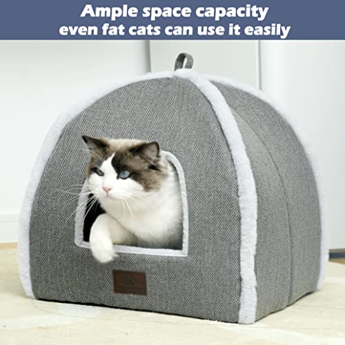 cat beds for Indoor Cats, Foldable cat Bed cave, cat Bed with Washable Cushions, cat Bed for Kittens, Small Pets, cat Tent, Soft and Warm Indoor cat House, Gray