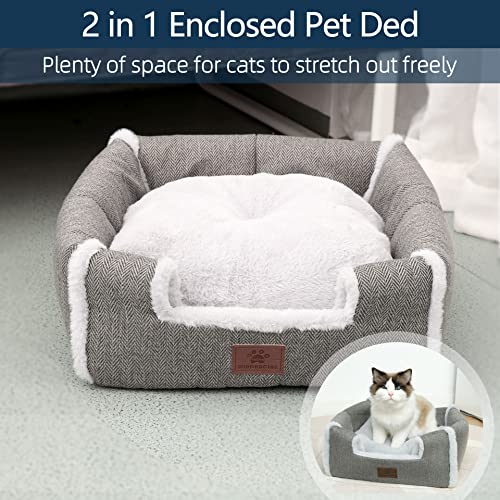 cat beds for Indoor Cats, Foldable cat Bed cave, cat Bed with Washable Cushions, cat Bed for Kittens, Small Pets, cat Tent, Soft and Warm Indoor cat House, Gray