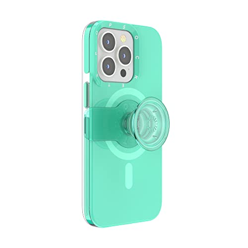 PopSockets: iPhone 13 Pro Case with Phone Grip and Slide Compatible with MagSafe, Phone Case for iPhone 13 Pro, Wireless Charging Compatible- Clear Spearmint