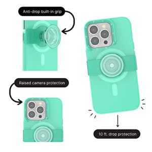 PopSockets: iPhone 13 Pro Case with Phone Grip and Slide Compatible with MagSafe, Phone Case for iPhone 13 Pro, Wireless Charging Compatible- Clear Spearmint