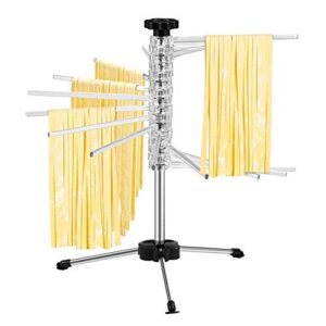 collapsible pasta drying rack, foldable noodle dryer tall spaghetti noodle dryer stand holder hanging attachment compact rotatory system kitchen gadget