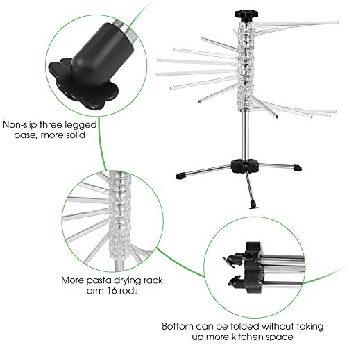 Collapsible Pasta Drying Rack, Foldable Noodle Dryer Tall Spaghetti Noodle Dryer Stand Holder Hanging Attachment Compact Rotatory System Kitchen Gadget