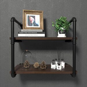 ONOTETUT Industrial Pipe Shelving,Iron Pipe Shelf,Industrial Bathroom Shelves with Pipe Brackets,24 in Industrial Floating Shelves Pipe Wall Shelf,2 Tier Pipe Bookshelf Industrial Wall Shelves