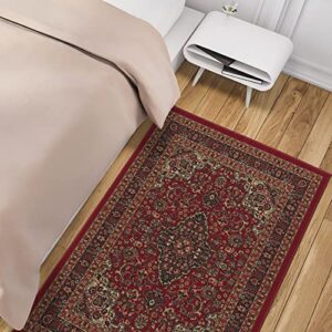 Ottomanson Ottohome Collection Non-Slip Rubberback Medallion Oriental Design 3x5 Indoor Area Rug, 3'3" x 5', Red