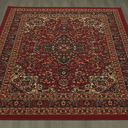 Ottomanson Ottohome Collection Non-Slip Rubberback Medallion Oriental Design 3x5 Indoor Area Rug, 3'3" x 5', Red