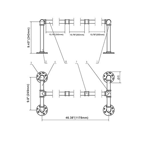 XYYXDD Simplicity Clothes Rail,Wall-Mounted Industrial Style Clothing Display Stand Horizontal Bar Hangers Easy to Install/Black/117 * 24.9Cm