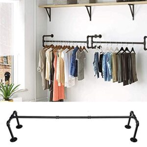 XYYXDD Simplicity Clothes Rail,Wall-Mounted Industrial Style Clothing Display Stand Horizontal Bar Hangers Easy to Install/Black/117 * 24.9Cm