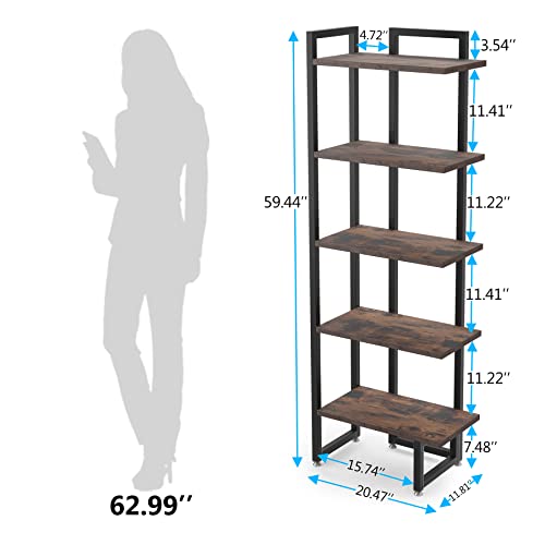 Tribesigns Corner Shelf Stand, Industrial 5 Tier Wood Corner Bookshelf with Rectangle Board, Corner Storage Rack Shelves Display Plant Flower, Stand Ladder Bookcase for Home Office Kitchen Bedroom