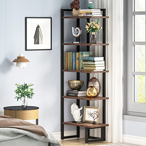 Tribesigns Corner Shelf Stand, Industrial 5 Tier Wood Corner Bookshelf with Rectangle Board, Corner Storage Rack Shelves Display Plant Flower, Stand Ladder Bookcase for Home Office Kitchen Bedroom