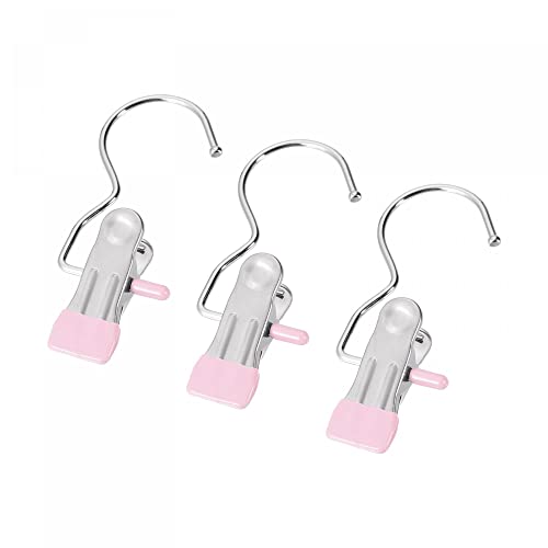 uxcell Laundry Clips with Hook, Metal Boot Hangers Chrome Plated Pink 114mm, 12 Pcs