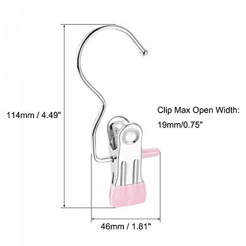 uxcell Laundry Clips with Hook, Metal Boot Hangers Chrome Plated Pink 114mm, 12 Pcs