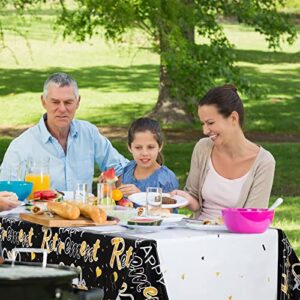 durony 2 Pieces Happy Retirement Plastic Tablecloths Table Covers Large Size 54 x 108 Inch Waterproof Retirement Table Cover Retirement Party Table Cover for Retirement Party Decorations, Black Gold