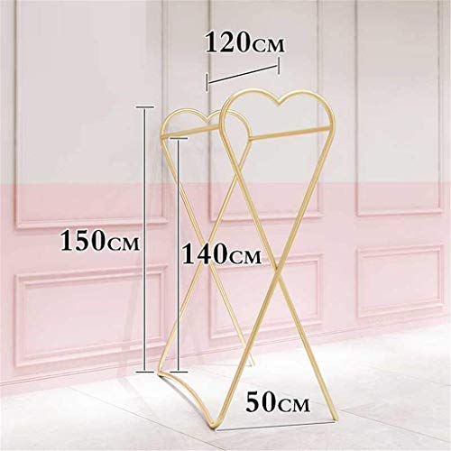 XYYXDD Dress Display Stand,Iron Art Heart-Shaped Women's Shop Window Display Stand Floor-Standing Parallel Bars Clothes Rail/Gold/150 * 120Cm