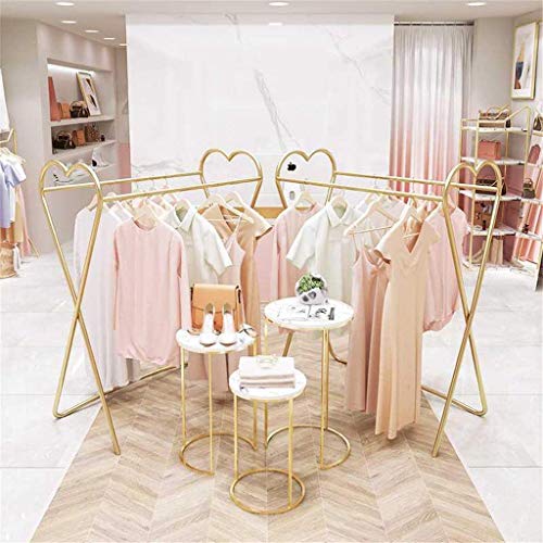 XYYXDD Dress Display Stand,Iron Art Heart-Shaped Women's Shop Window Display Stand Floor-Standing Parallel Bars Clothes Rail/Gold/150 * 120Cm