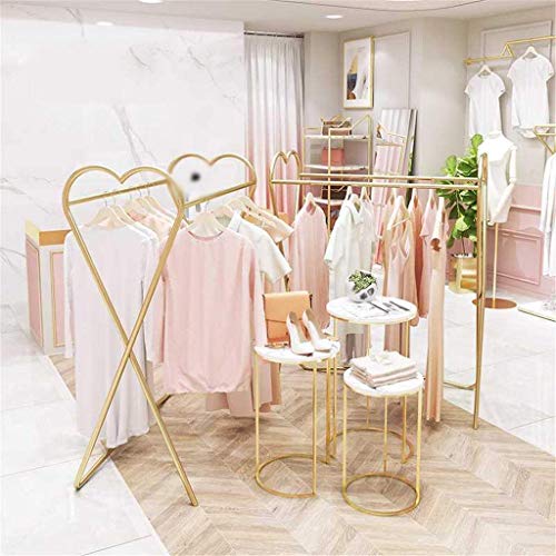 XYYXDD Dress Display Stand,Iron Art Heart-Shaped Women's Shop Window Display Stand Floor-Standing Parallel Bars Clothes Rail/Gold/150 * 120Cm