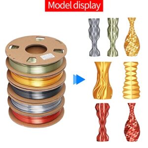 PLA 3D Printer Filament Bundle, TINMORRY Ultra Silk+ PLA Filament 1.75mm, 3D Printing Filament 250g x 5 Colors Pack, Gold+Silver+Copper+Bronze+Iron Black, Net Weight 1.25kg