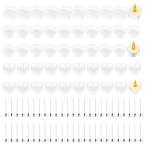 50pcs tea light candle cup,plastic clear candle cup holders,heart square round shapes tealight cups,50pc candle wicks for diy candle making
