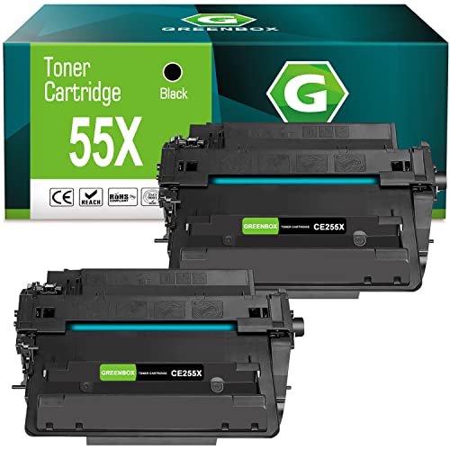 GREENBOX Compatible Toner Cartridge Replacement for HP 55A 55X CE255A CE255X for Laserjet P3015 P3015dn P3015x HP Laserjet Pro 500 MFP M521dn M521dw M521 M525 Printer (2-Pack Black), 2 Black