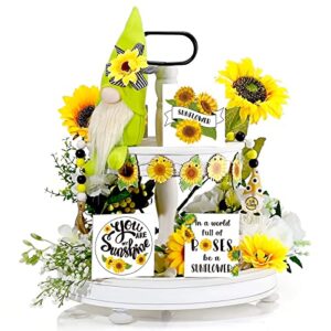 yookeer 13 pieces sunflower tiered tray decor sunflower wooden kitchen signs sunflower gnome flags faux flower beaded garland decor set my sunshine farmhouse decor for spring summer fall rustic decor