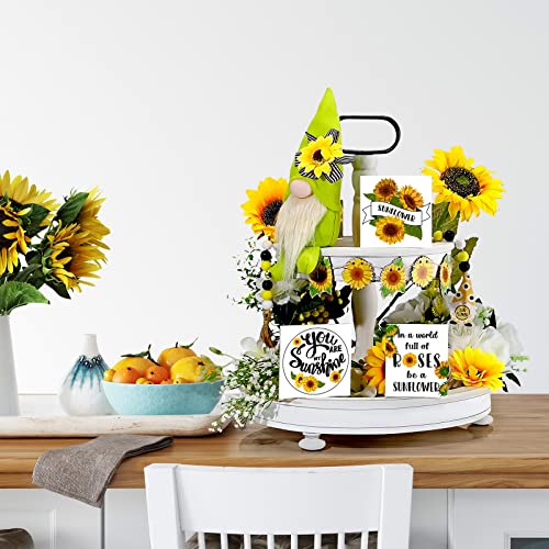 Yookeer 13 Pieces Sunflower Tiered Tray Decor Sunflower Wooden Kitchen Signs Sunflower Gnome Flags Faux Flower Beaded Garland Decor Set My Sunshine Farmhouse Decor for Spring Summer Fall Rustic Decor