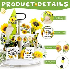 Yookeer 13 Pieces Sunflower Tiered Tray Decor Sunflower Wooden Kitchen Signs Sunflower Gnome Flags Faux Flower Beaded Garland Decor Set My Sunshine Farmhouse Decor for Spring Summer Fall Rustic Decor