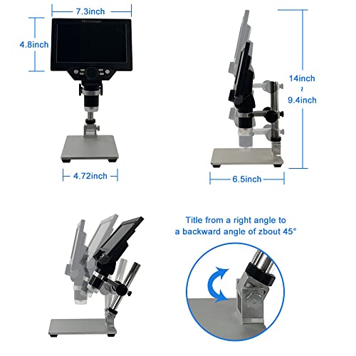 HAFGYKIO 7 inch 1080P LCD Digital Microscope with 32G TF Card, USB Video Camera Microscope, 1200X Magnification Zoom, 12 Megapixels, 8 Adjustable LED Light (with External Lighting / UM002A)