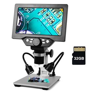 hafgykio 7 inch 1080p lcd digital microscope with 32g tf card, usb video camera microscope, 1200x magnification zoom, 12 megapixels, 8 adjustable led light (with external lighting / um002a)