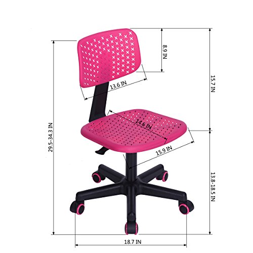 FurnitureR Swivel Writing Task Chair Low Mid Back Armless Height Adjustable Computer Desk Chair for Home Office Kindergarten Girls Boys Teens Students,W15.9 x D14.6 x H34.3 (Pink)