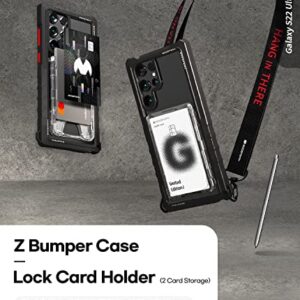 GOOSPERY Z Bumper Designed for Galaxy S22 Ultra Case, Shock Absorbing Dual Layer Structure TPU Edge Clear Back Cover with Detachable Clear Card Holder Stick On Phone Wallet