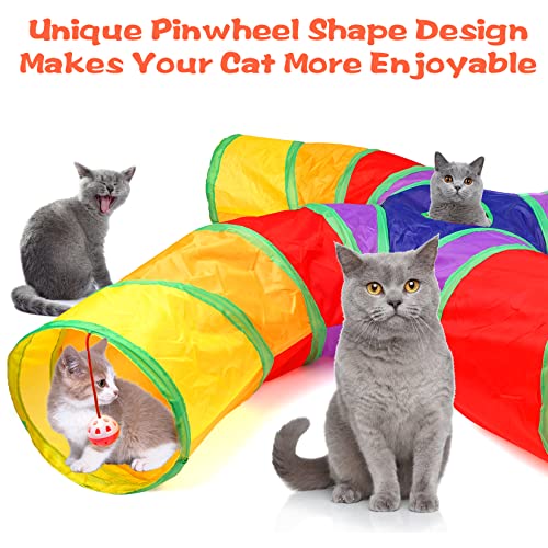 ANZNKU Cat Tunnel, Collapsible Cat Tunnels for Indoor Cats, Kitten Toys, Catnip Cat Toys for Indoor Cats, Rainbow Pinwheel Shape 4 Entrance Cat Tube, Set of 11 Toys for Puppy Kitty Kitten Rabbit