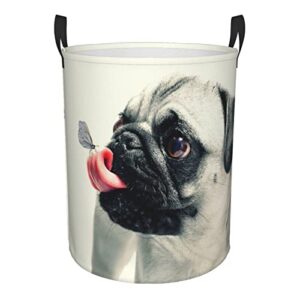 fehuew funny chubby pug dog collapsible laundry basket with handle waterproof fabric hamper laundry storage baskets organizer large bins for dirty clothes,toys,bathroom